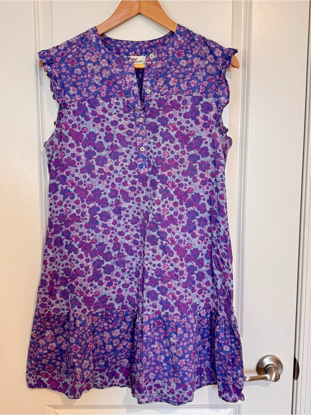 Vineyard Vines Flutter Sleeve Purple Floral Button Drop Waist Dress Sz 6 EUC